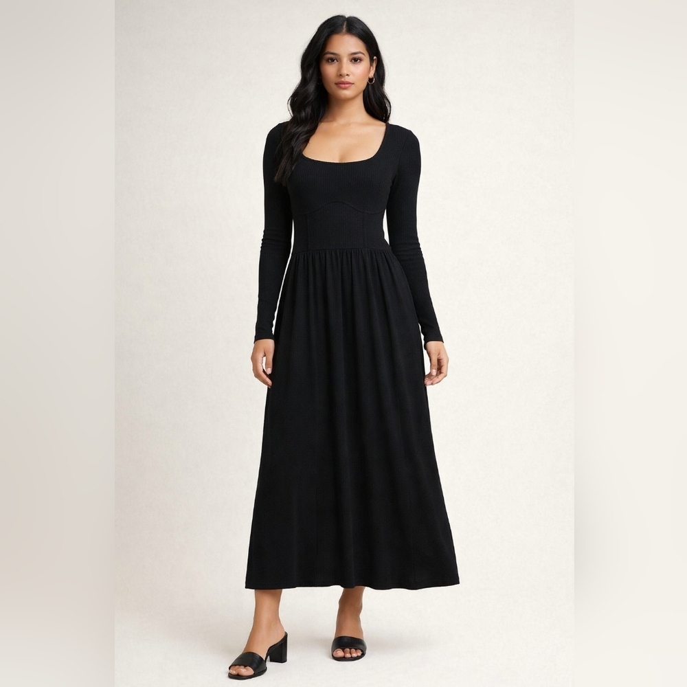 Zara Classic Black Long Sleeve Maxi Dress